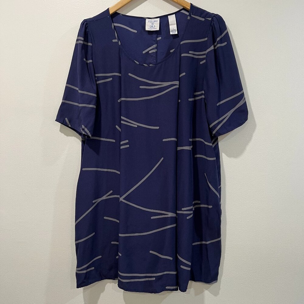 Yellow Is Gold by Sunshine & Shadow Navy Blue Silk Shift Dress Size L